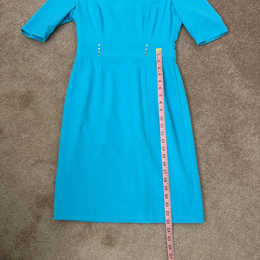 Tahari ASL Blue V-Neck Sheath Dress Midi Work - Picture 7 of 13